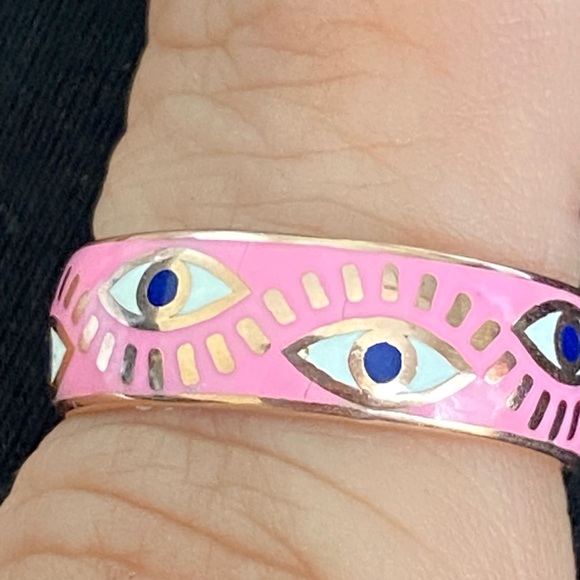 925 silver ring pink enamel evil eye - Picture 6 of 7